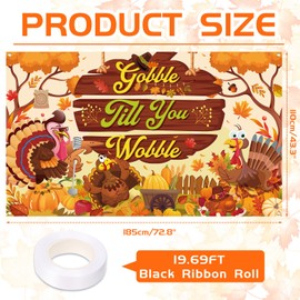 HOWAF Thanksgiving Banner Gobble Till You Wobble Turkey Backdrop Banner, Thanksgiving Day Pumpkin Turkey Maple Leaves Photography Background for Fall Harvest Gobble Theme Party Decorations,72.8×43.3 Inch