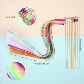 40Pcs Rainbow Ribbon Sticks, Multi-Colored Fairy Wish Wands with Bells Fairy Ribbons Streamers Party Streamers for Wedding Party, Activities, Partys Fovors