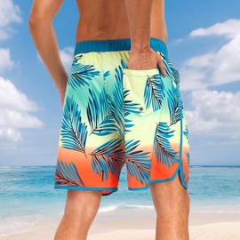 AutoWT Men's Swim Trunks, 7'' Quick Dry Beach Short with Soft Lining and Pocket, Sun Protection Swimming Shorts Summer Fashionable Printed Color Vocation Board Shorts Swimwear Bathing Suits for Men