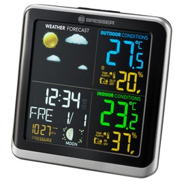 Bresser ClimaTemp TB 7007201 Wireless Weather Station with Outdoor Sensor with LCD Colour Display and Two Alarm Times, Black/Grey