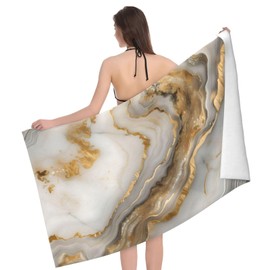 VANZEV Gold Marble Beach Towel Stylish Abstract Sand-Free Microfiber Bath Towel Ultra Soft Quick Dry Pool Towel Absorbent Towel Lightweight Towel Gifts for Outdoor Bathroom Swimming Decor 31inx51in