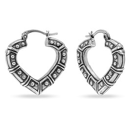 LeCalla Sterling Silver Light-Weight Antique Bamboo Heart Hoop Earrings for Women