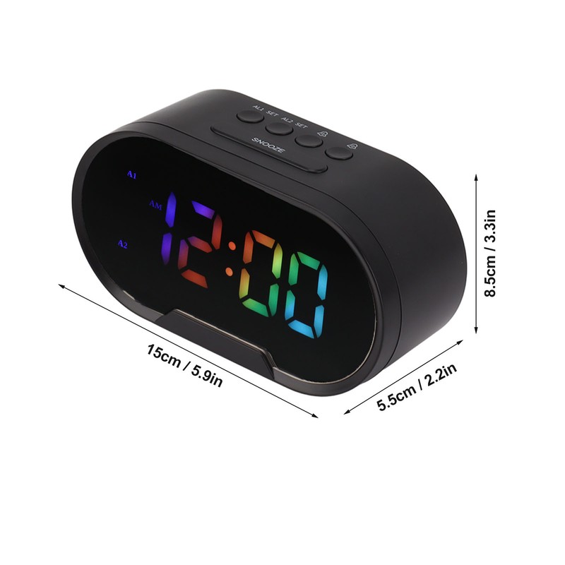 Digital Clock LED Alarm Big Digits Color Display Dimmable Adjustable
