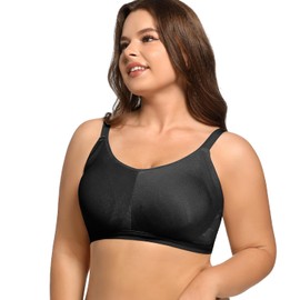 POKARLA Bras for Women Seamless Wireless Full-Coverage Adjustable Straps Stretchy Underarm Smoothing Lightly Lined Bra,Black,Small