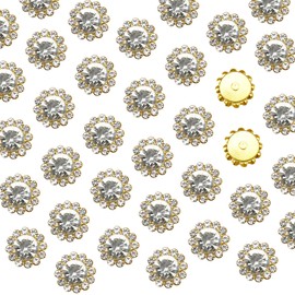KDCQAH 100 Pcs 12MM Sew on Rhinestones Crystals Glass Metal Base Sewing Flower Claw Rhinestones for Clothes Shoes Earring Belt Crafts Sewing Accessories (01 White)