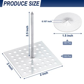 PATIKIL 100pcs Perforated Insulation Pins 2-1/2 inch, 1.5in Self Locking Washers Insulation Stick Pins Aluminum Insulation Hangers Round for Foam Board Wall Floor Ceiling 50 Set/100Pieces