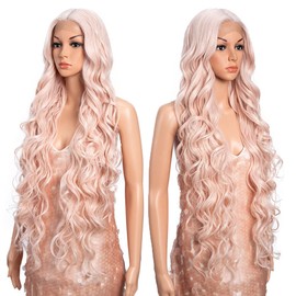 Style Icon 36" Lace Front Wigs Super Long Big Curl Pink Wigs With Baby Hair 130% Density Heat Resistant Fiber Synthetic Wig (36 Inch, PINK27)