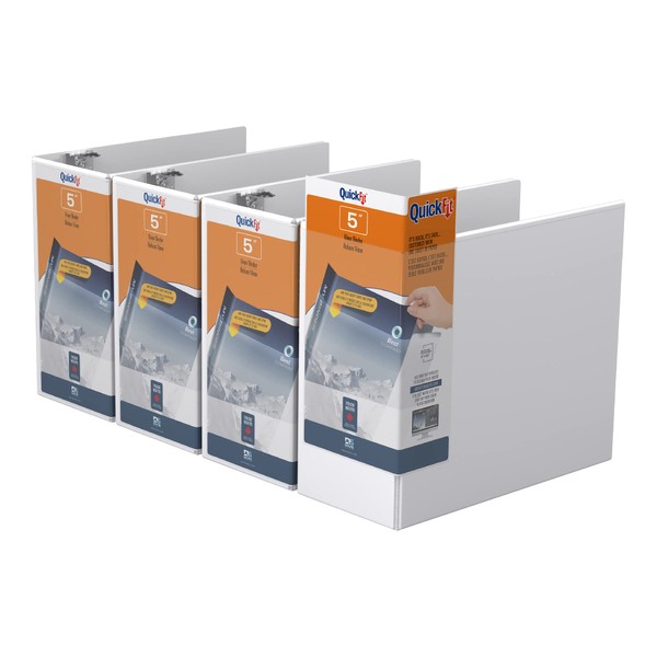 QuickFit View Binder, 3-Ring Binder, Angle D Ring, 5 Inch, White, Pack of 4,87070-04