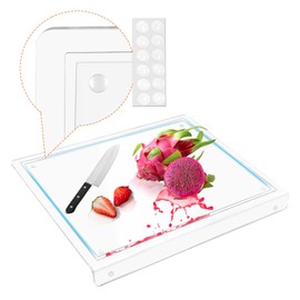 Daily Treasures 17"x13" Acrylic Cutting Board with Juice Groove, 5MM Thicker Clear Cutting Boards with Counter Lip, 12 Non-Slip Pads, Large Clear Chopping Boards for Kitchen Countertop Restaurant