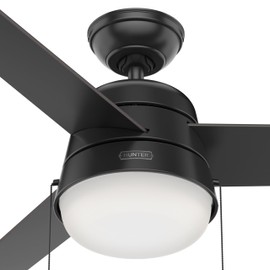 Hunter Fan 52 inch Contemporary Black Indoor/Outdoor Ceiling Fan with Light Kit and Pull Chain for Porch, Bedroom, Living Room, Office, Basement, Kitchen, Dining Room (Renewed)