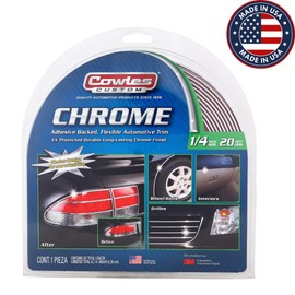 COWLES Custom - Premium Universal Body Molding for All Vehicles - Easy Install, Chrome Finish, 1/4" by 20 feet, UV Protected, Long Lasting Flexible PVC