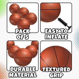 Mini Basketball Set for Kids - 6 Inch (5 Pack) w/ Hand Pump - Small Size Indoor Mini Hoop Balls for Toddlers - Over the Door Basketball Games, Indoor & Outdoor, Small Hoops, Pool Play & Party Favors