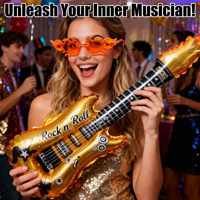 18 Pcs Photo Booth Props, Inflatable Party Props with Guitar,