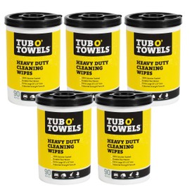 Tub O Towels TW90 Heavy-Duty 10" x 12" Size Multi-Surface Cleaning Wipes, 90 Count Per Canister 5 Pack