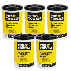 Tub O Towels TW90 Heavy-Duty 10" x 12" Size Multi-Surface Cleaning Wipes, 90 Count Per Canister 5 Pack