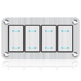 Xhtechnology 4 Gang Aluminum Rocker Switch Panel - 12V/24V Switch Panel 3 Pin ON/Off Pre-Wired Waterproof Toggle Switch Panel for Marine Boat Automotive Car RV