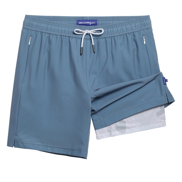 maamgic Mens Swim Trunks with Compression Liner 7" Bathing Suit
