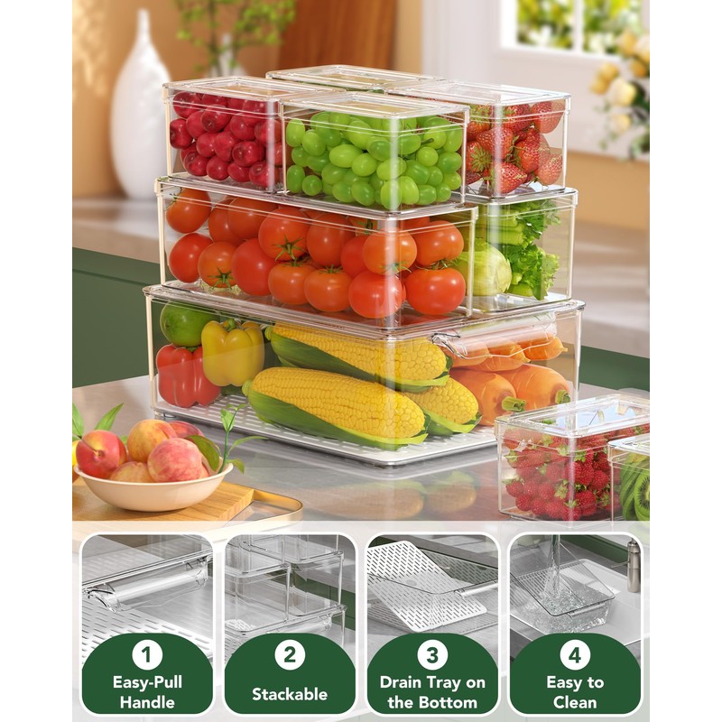 KEMETHY 11 Pack Refrigerator Organizers and Storage, Stackable Fridge Organizer