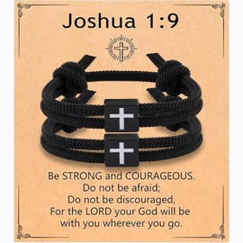 Cross Bracelet for Men Teens, 2Pack String Adjustable Religious Bracelet for Teen Boys, Jesus Bracelet for Men Easter Catholic Gifts Confirmation Gifts Christian Catholic Bracelet Boys (Black+White)