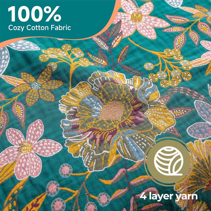 HOORDRY Cotton Blanket, Bedspread, 100% 4-Layer Prewashed Cuddly Blanket, Breathable