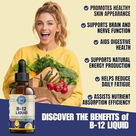 Vitamin B12 Complex Liquid Drops for Brain, Energy, and Heart Support | Viatmin B6 & Vitamin B12 | Raspberry Flavor | 2oz Liquid | Made in The USA.