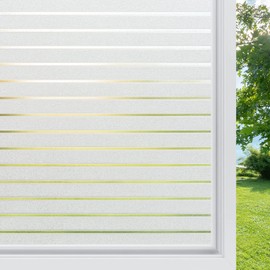 rabbitgoo Window Film Privacy, Frosted Window Film Static Cling 30 x 200 cm, Privacy Film for Glass Windows No Glue Window Sticker Opaque UV Protection White Stripe for Office Living Room Kitchen