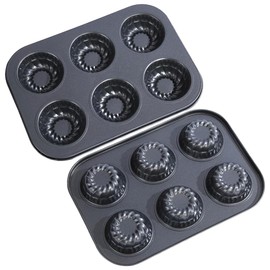 Muffin Tray 6 Cups 2 Pack Non Stick Deep Sturdy Cupcake Tin Muffin Mould Tray Yorkshire Pudding Baking Pan Durable Carbon Steel Bakeware Excellent Heat Conduction (Black with Design)