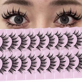 DSLONG 10 Pairs Manga Lashes Wet Look Lashes Effect Cat Eye Lashes Extension Fluffy Spiky Mink Lashes Japanese Cosplay Styles Anime Fake Eyelashes Reusable (A-07)