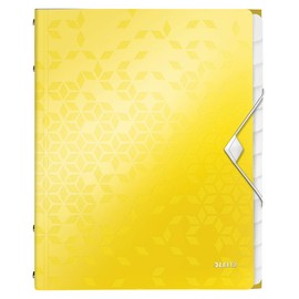 Leitz A4 Divider Book, Holds Up to 200 Sheets, Integrated Index with 12 Compartments, Elastic Closure, Yellow, Wow Range, 46340016