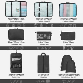 DANXIAN Pack of 10 Suitcase Organiser Set, Packing Cubes, Travel Organiser for Holidays and Travel, Packing Cube Set, Travel Organiser, Organiser System for Suitcases - Black