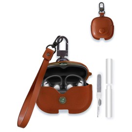 Case Cover for SHOKZ OpenDots ONE E310 Ear Clip Bluetooth Headset,WUNIAK Business Style Soft PU Leather Protective Case with Keychain and Cleaning Kit for Men and Women Shockproof Skin,Brown
