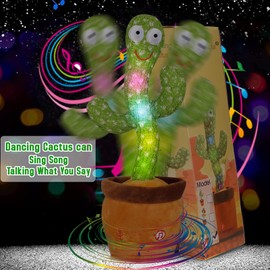 Emoin Dancing Cactus Baby Toys 6 to 12 Months, Talking Cactus Toys Repeats What You Say Baby Boy Toys, Dancing Cactus Mimicking Toy with LED English Sing Talking Musical Toys