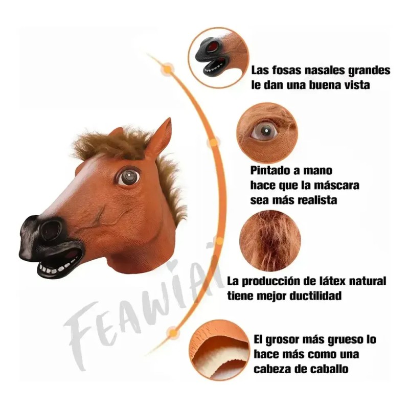 Máscara Disfraz Cabeza Caballo Fiesta Broma Harlem Halloween
