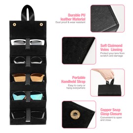 MoKo Sunglasses Organizer with 5 Slots, Foldable Travel Glasses Storage Case Holder Eyewear Display Box, Black