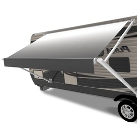 CYLAND RV Awning Fabric Replacement,Camper Trailer Motorized Awning Replacement for Motorhome,Heavy Duty Weatherproof 18.5oz Outdoor Vinyl RV Canopy 16'(Fabric 15'2") Grey Fade