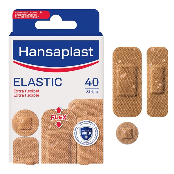 Hansaplast 40 Pansements Elastic, pansements prédécoupés, respirants et ultra flexibles, pansements stériles de différentes tailles pour toutes les blessures
