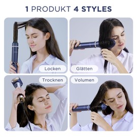 5-in-1 Airstyler & Lockenstab, PARWIN PRO BEAUTY Ionen Föhn Stylingbürsten, 5 Aufsätze Rundbürstenföhn Set, Ionen Pflege, Frizz-Reduzierung, Zum Stylen, Volumisieren, Locken und Glätten, Blau