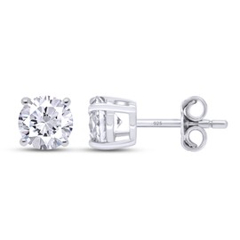 4-Prong Solitaire Style, 6MM Round Cut Lab Created Moissanite Diamond Stud Earrings For Womens In 14K White Gold Over Sterling Silver (VVS1 Clarity, 1.50 Cttw)