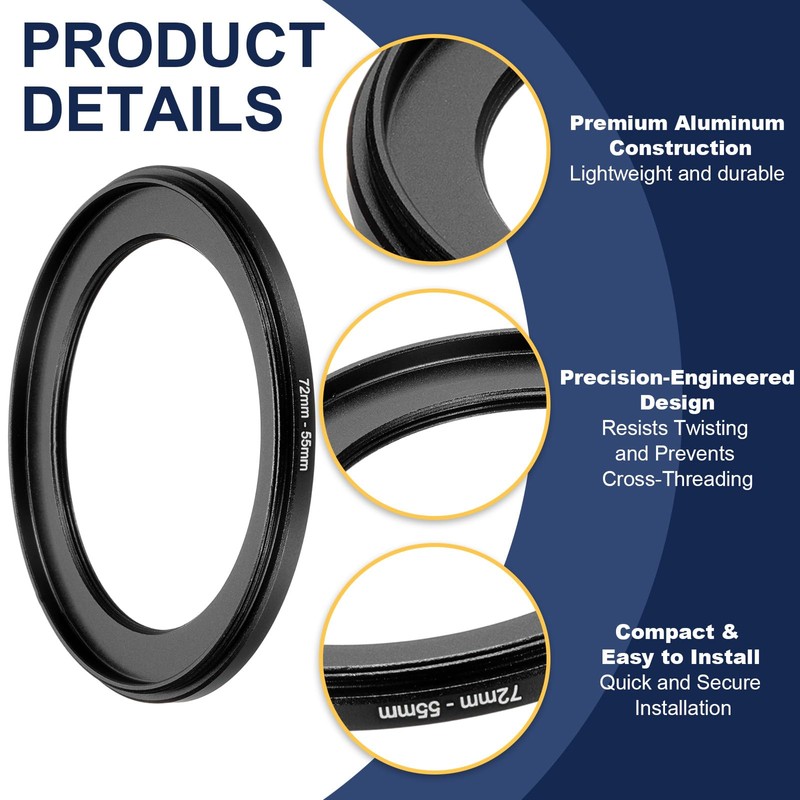 PATIKIL Step Down Ring Adapter 72mm to 55mm, 2 Pcs