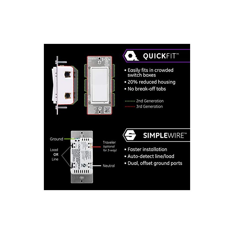 Enbrighten Zigbee - Interruptor de luz inteligente, QuickFit y SimpleWire,