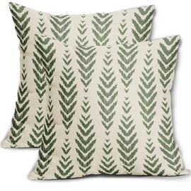 Sweetshow Sage Green Boho Pillow Covers 16x16 Set of 2 Bohemian Ethnic Geometric Herringbone Print Decorative Throw Pillows Outdoor Pillowcase Square Linen Farmhouse Cushion Case Decor Couch Sofa Bed