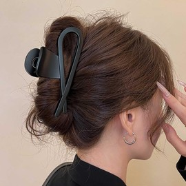 Jugielu Large French Black Hair Claw Clips Thick Huge Claw Clip Black Plastic Hairclip Matte Acrylic Hair Clip Nonslip Hair Clips Accessories for Women Headdress