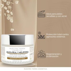 Crema Humectante, Cicatrizante y Anti-edad con Jalea Real, Miel Melipona y Ac. Hialurónico Vegano