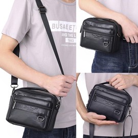 Genuine Leather Waist Belt Pack 3 Way Shoulder Crossbody Bag Sling Satchel Travel Small Vintage Messenger Pack Handbag For Men Model 2-Horizontal Black