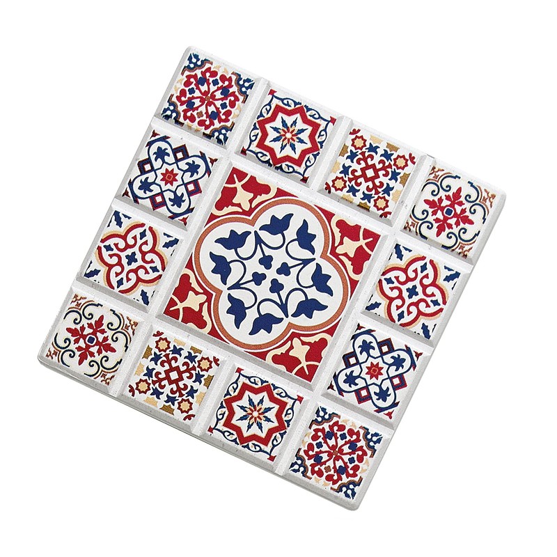 Zassenhaus 057690 Coasters Oriental Design Flower Ceramic with Non-Slip Cork