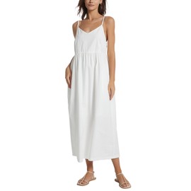 YEXPINE Spaghetti Strap Maxi Dress for Women Sleeveless V Neck Summer Flowy Cami Dress Beach Long Dresses with Pockets White