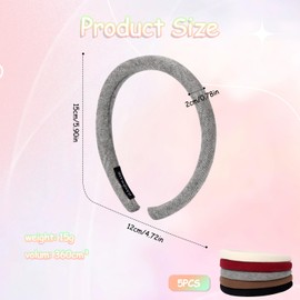 MOTIBACK 5PCS Non Slip Headbands，0.78 inch Padded Headbands for Girls Women’s Cute Solid Ribbed Head Bands Elastic Hair Bands Fashion Hair Accessories