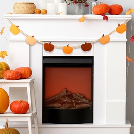 Capoda Thanksgiving Decoration Thanksgiving Pumpkins Garland Fall Felt Pumpkin Banner Fall Wood Bead Garland for Home Mantel Fireplace Farmhouse Wall Indoor Thanksgiving Party Favor Supplies, 4Ft