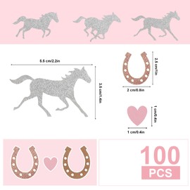 200 Pcs Horse Confetti, Horse Party Supplies Set With Silver Horse Confetti Pink Confetti Paper And Horseshoe Confetti, Western Party Supplies Horseshoe Decor For Birthday Celebration