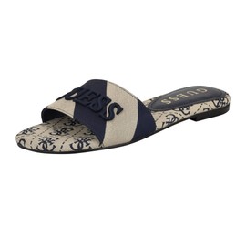 Guess Women's HARINI Flat Sandal, Dark Blue/White Stripe Multi 400, 7.5